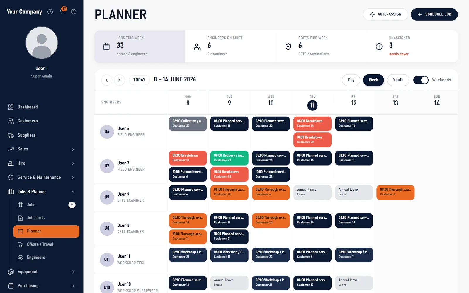 Engineer planner screen